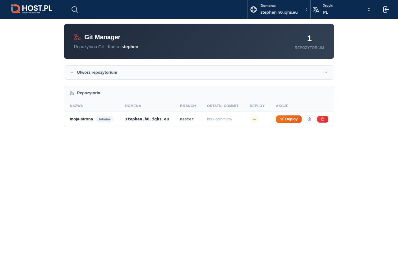 Lista repozytoriów z utworzonym repozytorium