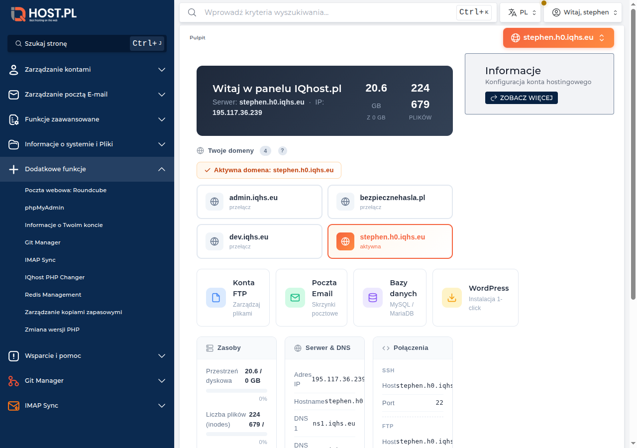 Lokalizacja Git Managera w menu DirectAdmin
