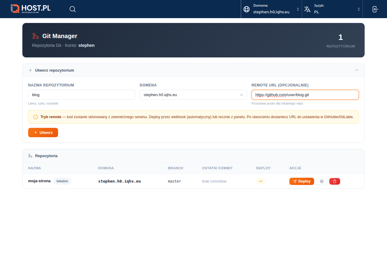 Formularz tworzenia — tryb remote