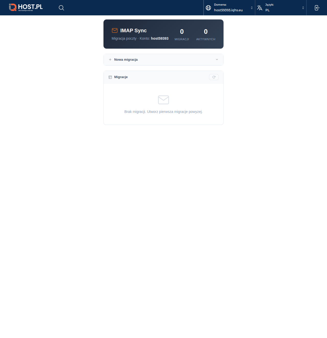 Ekran główny IMAP Sync w panelu DirectAdmin
