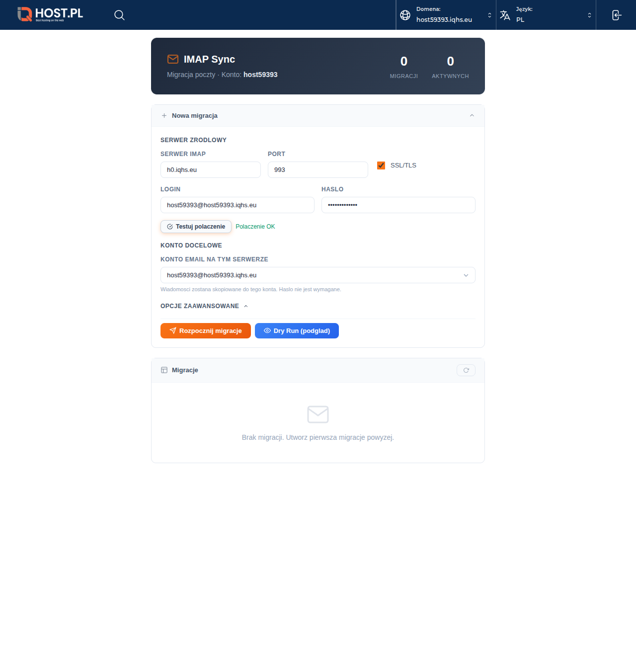 Pozytywny wynik testu połączenia
